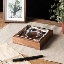 Wooden crystal ashtray large Chinese glass living room personality trend household desk ashtray creative retro