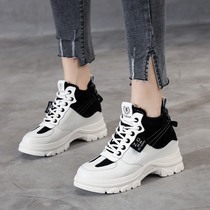  High-top womens shoes 2021 new spring and autumn student thick-soled cotton shoes casual inner height-increasing sports dad board shoes trend