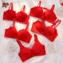 This life is a Tiger set of big red underwear womens suit wedding bride without steel ring small chest gathering sexy bra