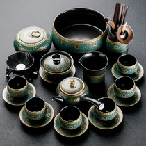 Qin Yi household old Duan mud ceramic retro Kung Fu tea set Complete set of office black pottery teapot cover bowl Teacup