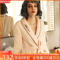 Couples pajamas coral velvet robe womens winter long thickened 2021 new spring and autumn mens morning gown flannel bathrobe