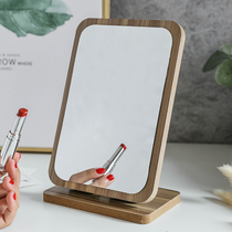 Wooden desktop makeup mirror children can stand folding single-sided vanity mirror students portable dormitory table mirror large small