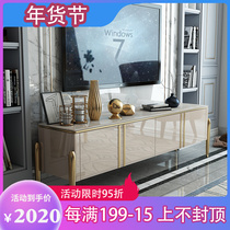 Light luxury TV cabinet coffee table combination bedroom modern simple small apartment living room rock board TV cabinet tempered glass