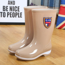 Womens rain boots Summer mid-tube adult flat-bottomed rain boots Non-slip rubber water shoes Womens high-tube waterproof rubber shoes Rubber boots