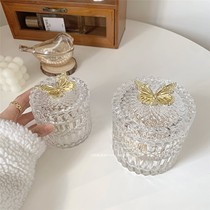 ins Wind transparent glass Golden Butterfly jar jewelry jewelry cotton swab storage box embossed European storage storage