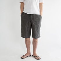  Washed French linen mens home pure hemp casual shorts loose walking pants elastic waist five-point pajamas