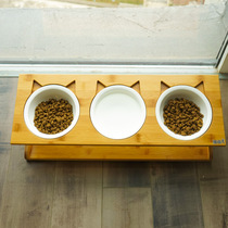 Cat bowl three bowl ceramic cat bowl cat bowl double bowl fixed bracket pet cat bowl shelf