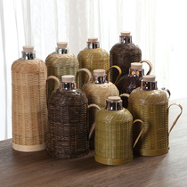 Handmade bamboo hot water bottle vintage home vintage water bottle bamboo glass liner thermos bottle