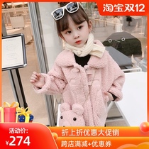 Female childrens lamb wool jacket winter clothing 2021 Korean version of new childrens fur one female baby thick sweater sweater