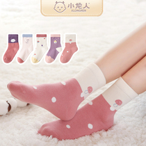 Xiaolong girl socks Spring and Autumn Mid-barrel cartoon socks girl Non-bone socks