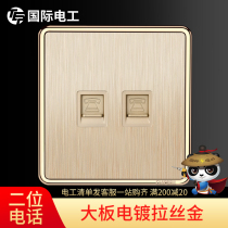 (Double Phone) International Electrician 86 Large Board Wall Switch Socket Panel Home Pull Gold Two-Bit Phone