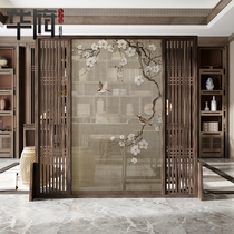 New Chinese-style screen partition Living room block brake bedroom block household entrance door Fabric entrance Solid wood simple and modern