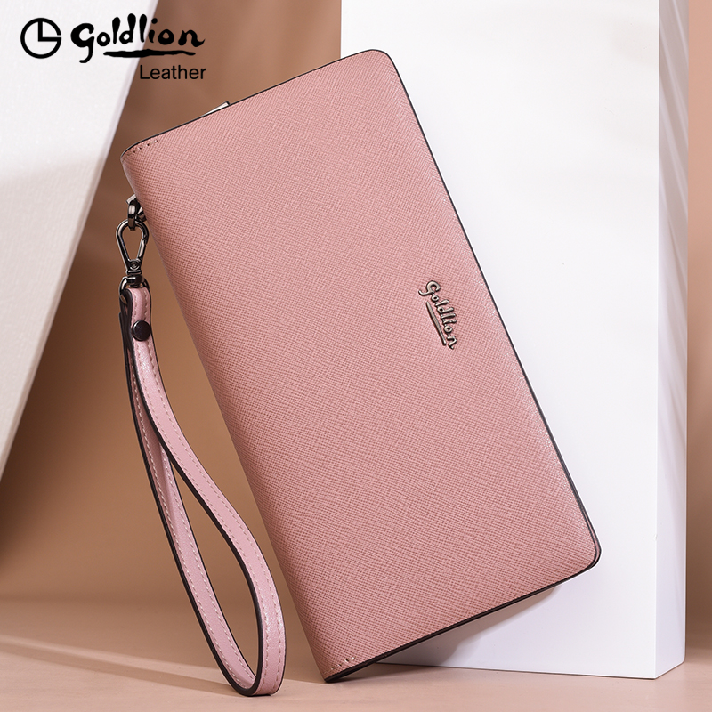Jin Lilai purse female genuine leather long lady handbag 2019 new fashion simple zipper multi-functional handbag