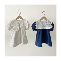 Flowers Pediaver Spot Korea Summer Discount Aosta Girl Hollowed-out Lace Big Turns Collar Parent-child Dress