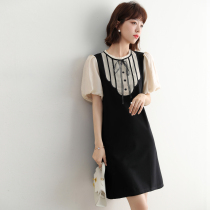 FENPERATE French elegant bubble sleeve dress female 2021 summer new fashionable thin fake two-piece skirt