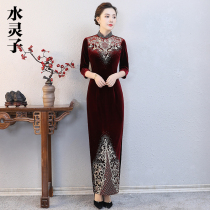 Golden velvet retro cheongsam temperament high-end happy mother-in-law wedding wedding wedding mother noble dress foreign style