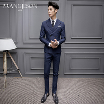 Double-breasted suit mens suit slim three-piece best man English style groom suit wedding dress business dress