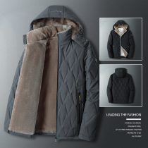 Lamb cashmere coat male father winter cotton padded jacket winter middle-aged and elderly plus velvet padded cotton loose large size cotton coat