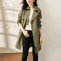 British style long windbreaker coat women spring and autumn 2021 New Korean version waist temperament high-end double-breasted buckle