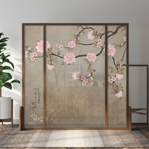 New Chinese style screen partition living room Modern simple entrance Wooden translucent tea room removable office flowers and birds