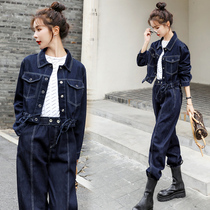 Early autumn trend western style denim tooling suit ins2021 spring and autumn new super A pants fashion casual two-piece set for women