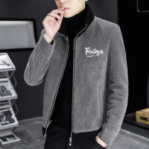Mens short windbreaker autumn and winter golden velvet jacket mens woolen trend handsome woolen tweed warm clothes