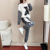 European station leisure sports suit women's fall winter 2021 new plus velvet padded fashionable bear vests two-piece suit tide