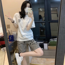 White Sports Suit Womens Tide Card Fashion 2022 Summer New Korean Version Loose Foreign Air Casual Shorts Two Sets