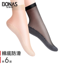  Bonas cotton bottom non-slip socks summer thin stockings wear-resistant anti-hook silk black flesh crystal socks womens spring and autumn