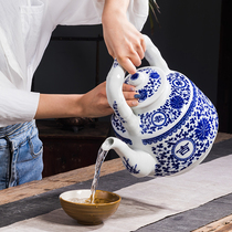 Jingdezhen ceramic teapot restaurant blue and white beam pot Large capacity cold water pot High temperature tea pot Household