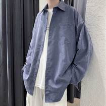 Haze blue long-sleeved shirt mens summer thin ins tide brand large size loose light cooked wind shirt Ruffian handsome jacket