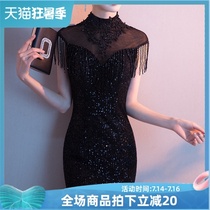 Black evening dress skirt advanced texture female 2021 new temperament host high-end high-end socialite fish tail long section