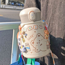 Thermos Cup female cute large-capacity student water cup high-value creative cute portable with straw Net red belly Cup