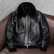 Original lamb fur fur one piece B2 sheep wool leather leather jacket Mens European size large leather jacket motorcycle jacket