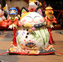Ceramic fortune cat festival high bamboo open ornaments shop home Fortune piggy bank ceramic cat ornaments