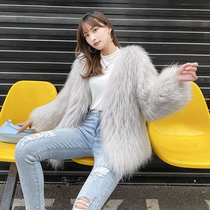 2021 Winter Haining new raccoon hair double-sided woven fur coat women thin long V-collar Fox Young