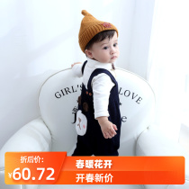 Spring baby back with pants plus velvet open gear 0-2 year old male baby autumn large PP wool line knit pure cotton pants winter lady