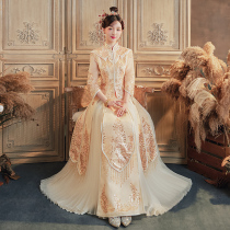Champagne gold Xiuhe dress bride 2021 new dress dragon and phoenix coat wedding Chinese wedding dress small children summer