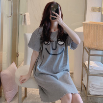Nightdress women Summer cotton short sleeve leisure large size ladies summer pajamas Korean students fresh home clothes thin