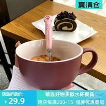 Cute ceramic cereal bowl Large capacity breakfast cup Milk oat coffee cup with handle Household anti-scalding mug