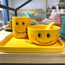 Korean cute cartoon ceramic tableware Bowl Spoon cup set super cute dinosaur children eating bowl set Gift Kit