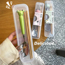 Cute student portable stainless steel tableware set fork spoon chopsticks three-piece set girl heart student children travel