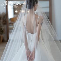 (Yunshuang) Handmade super long plain yarn White yarn double Korean Bride wedding super long soft simple travel tail