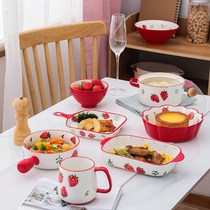 Baking Bowl set ceramic tableware set Net red combination creative home cartoon hand-painted Bowl plate baking pan