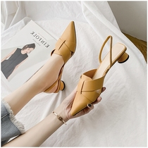  MAROLIO unconditional self-retention~ Sandals female fairy wind Baotou slippers pointed medium thick heels single shoes high heels