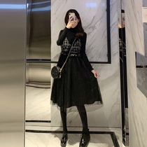 Autumn dress 2021 new womens winter fashion age reduction black temperament dress foreign style two-piece dress
