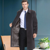 Winter woolen coat mens long style cashmere business windbreaker middle-aged and old thick woolen mens coat dad