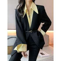 Modu homemade fake two-piece small suit jacket women 2021 autumn and winter New loose black suit fashion temperament