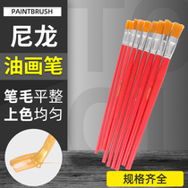Nylon Oil Paintbrush Fur Red Rod Brush Glue Brush Paint Brushed White Rod Flat Head Oil Painting Brush 4-12 Number