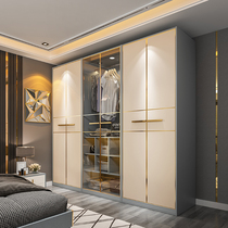 Nordic small apartment light luxury wardrobe modern simple Italian minimalist cloakroom glass wardrobe swing door four or six doors